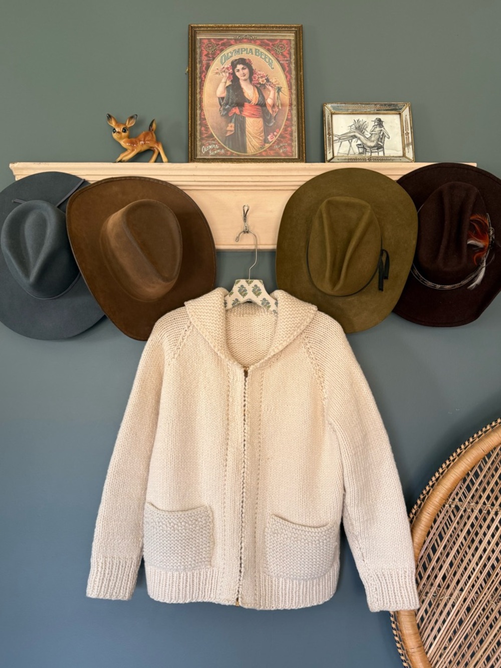 Handmade vintage 1970s ivory Cream Knit Zip fishermans Cardigan